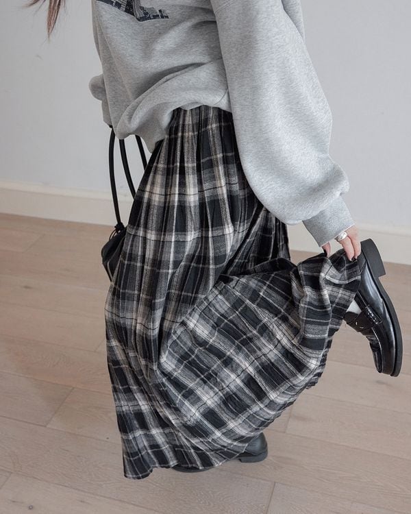 Retro check pleated skirt ◇2color TH3684