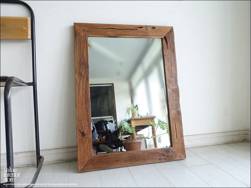 古材 鏡 壁掛けミラー オールドチークフレームミラー壁掛80/A07 レトロ 総無垢 自然な様 無垢材家具 W60 x H80cm idb