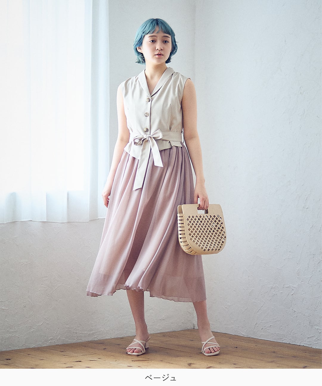 テーラードドッキングワンピース / ベージュ / XS-S | mim