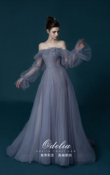 華やか カラードレス スモッグ？ブルー オフショルダー | David1021k Dress 