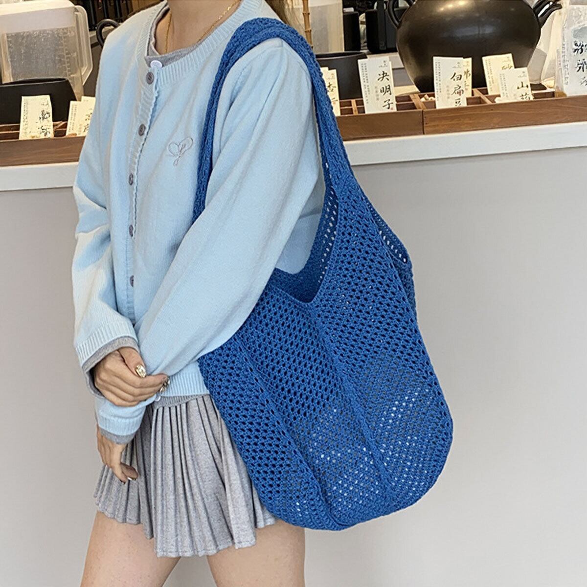 ニットバッグ レディース 韓国 ニット トートバッグ 大容量 A4 軽量 おしゃれ かわいい 大人 サブバッグ 買い物バッグ 柔らかい 通勤 通学 無地 大人可愛い 大人女子