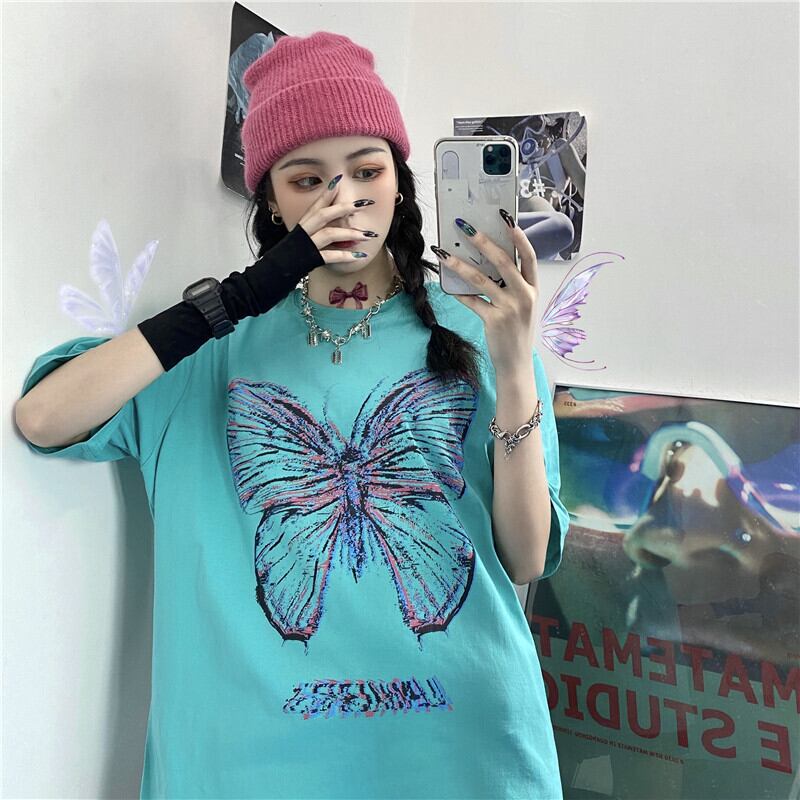 グリーンTシャツシャツ レディース夏服韓国ファッショントレンド