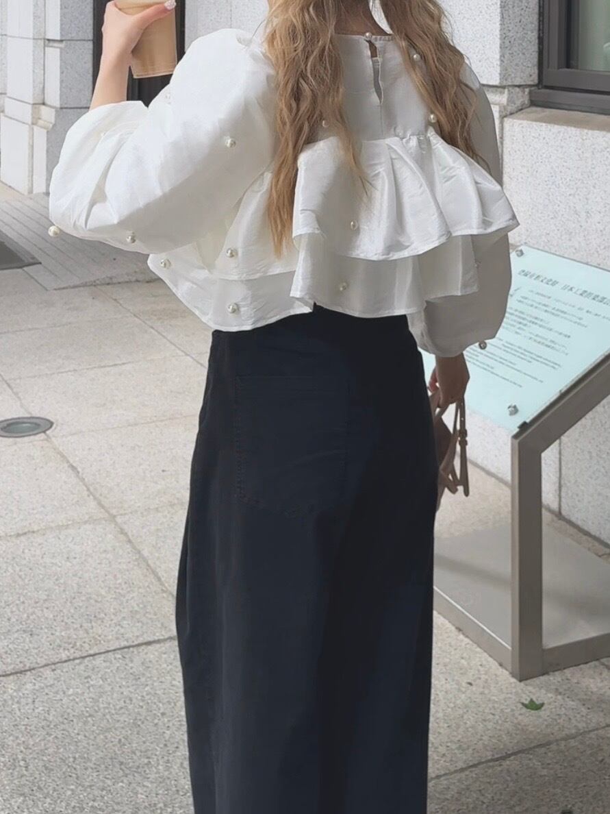 MARRY ME パール付きトップス半袖 MARRYME FURIFURI BLOUSE (pearl) | MARRY ME.official