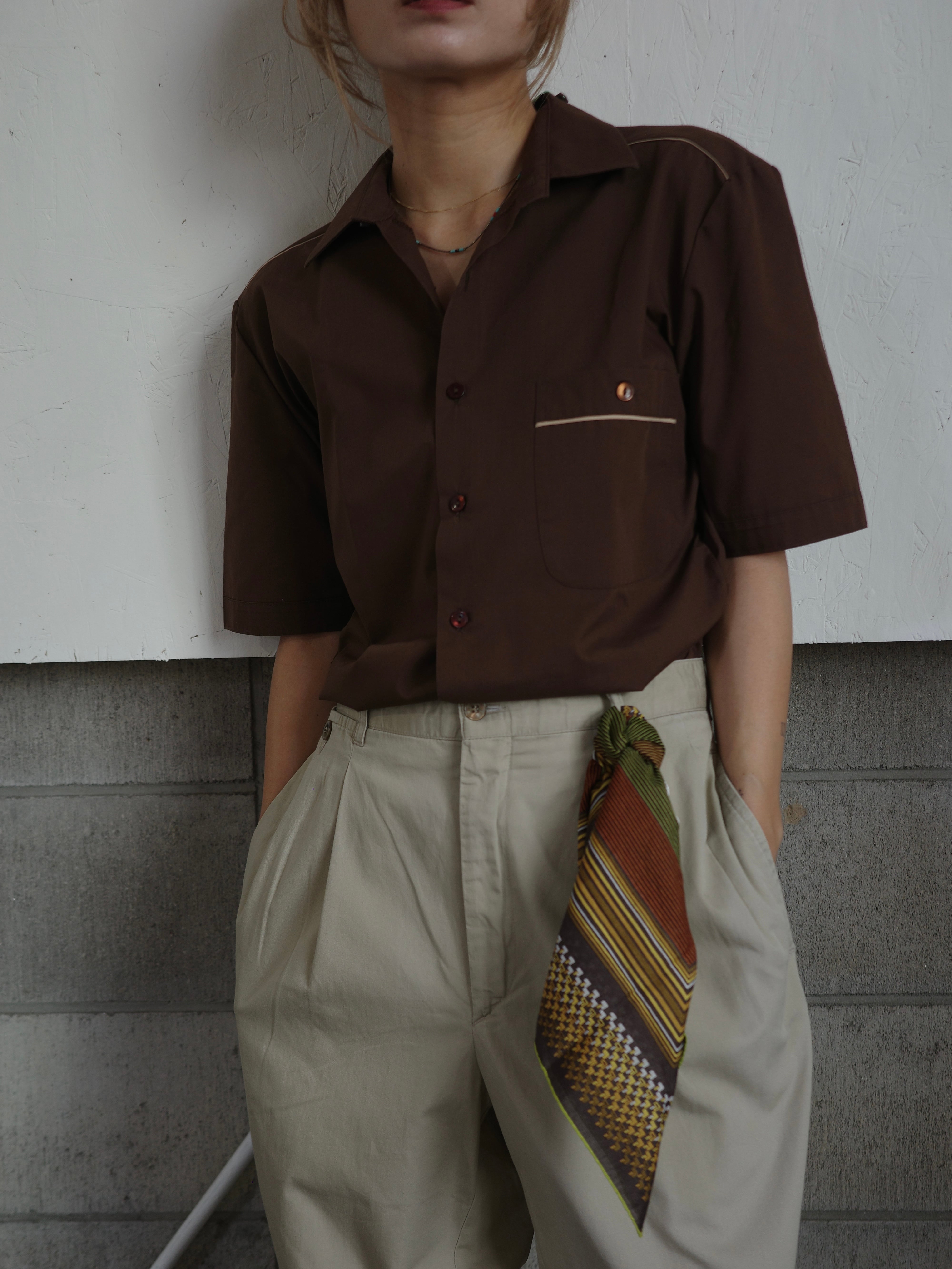 〈vintage〉50's piping brown shirt