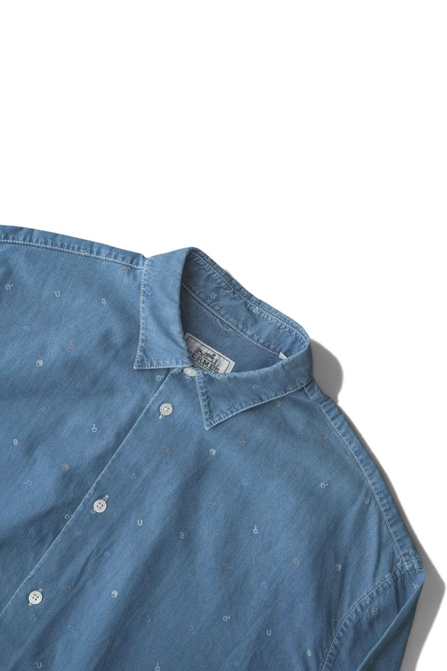"HERMÈS" Embroidered Key Motif Cotton Shirt Made in FRANCE (Design by Véronique Nichanian)