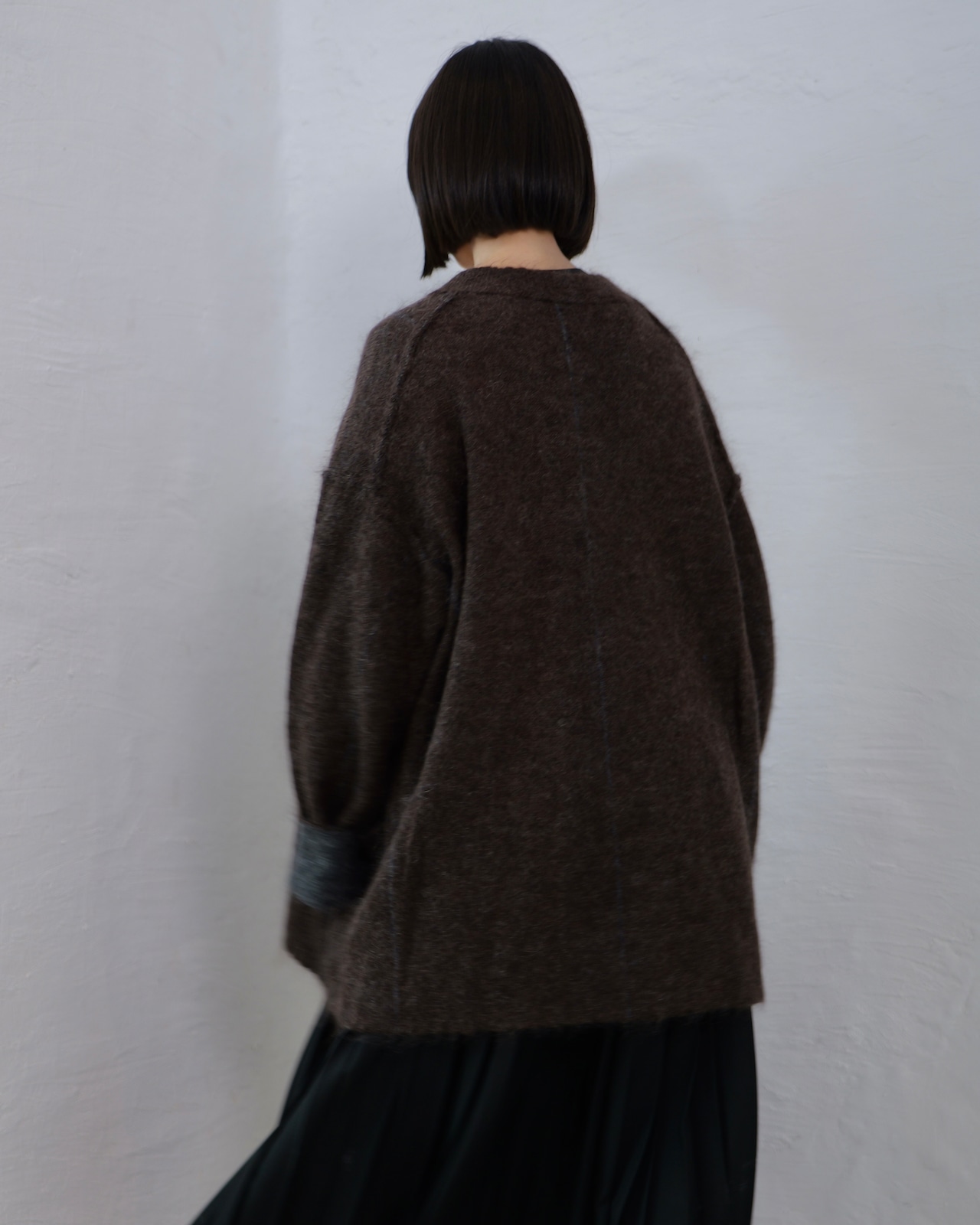 MAYKAM - MOHAIR STAND COLLAR JACKET :BROWN|キッドモヘア/二重袋編みスタンドカラー