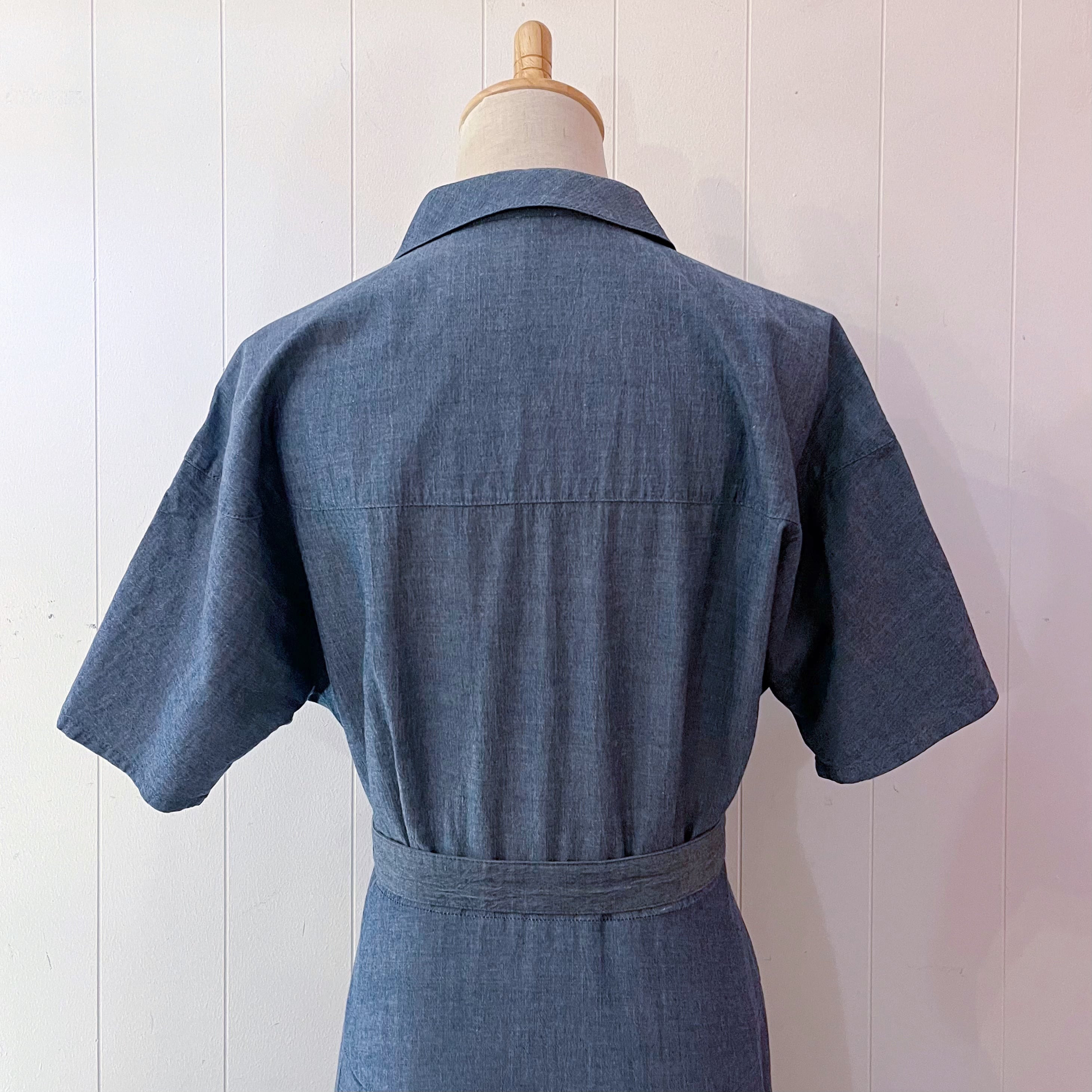 chambray open collar one-piece