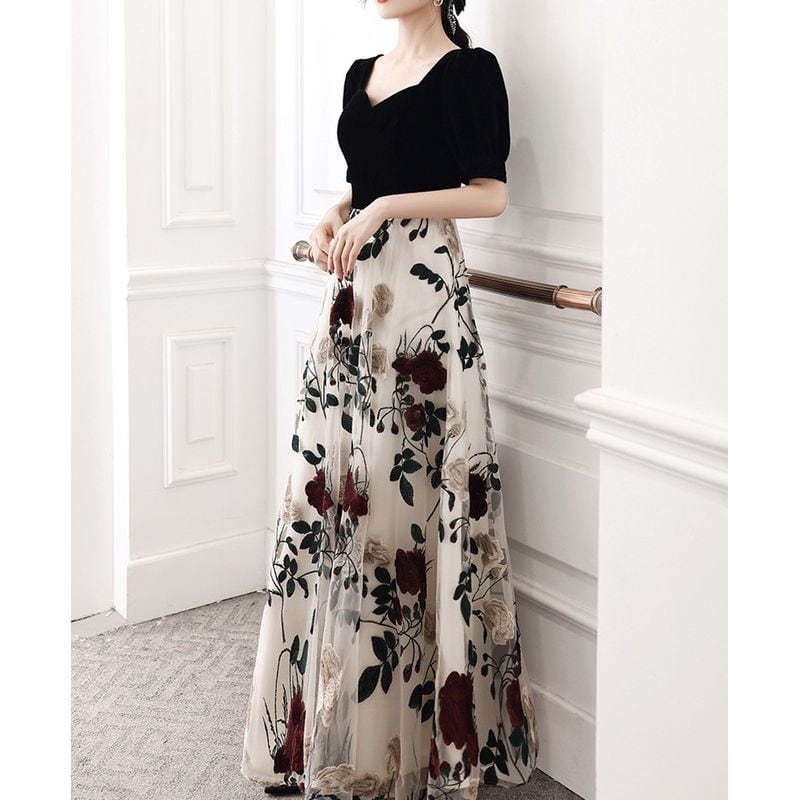 フラワーステッチ ロングドレス D1171