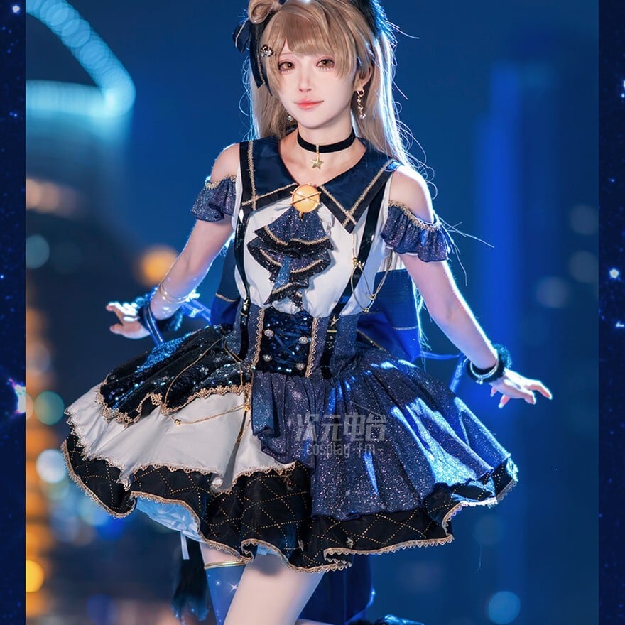 アイドルライブ衣装 猫耳セーラー風ワンピ 星モチーフ ネイビー×ブラック