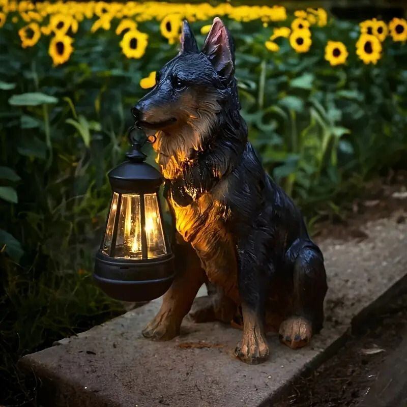 犬の置物 ソーラーランタン付き ガーデンオーナメント ソーラーライト