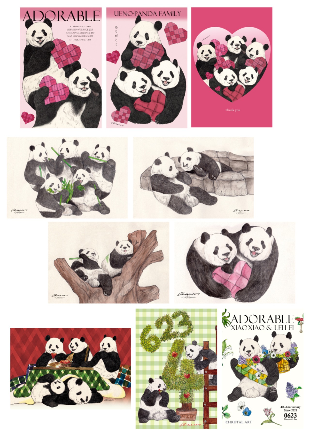 ハートフルパンダファミリーパッケージ入り◆ポストカード10枚セット