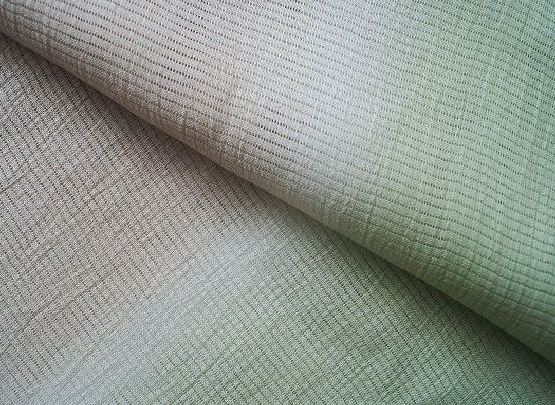 【帯揚げ】山葵色✕灰梅色 無地 手もみ風 二色暈かし 絽本麻 帯揚げ No.250314-55