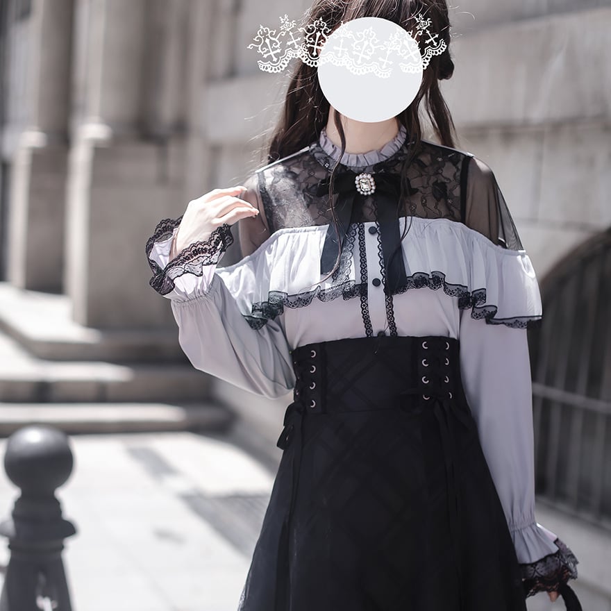 ロリィタ ブラウス ボウタイ付き クラロリ お嬢様 オープンショルダー