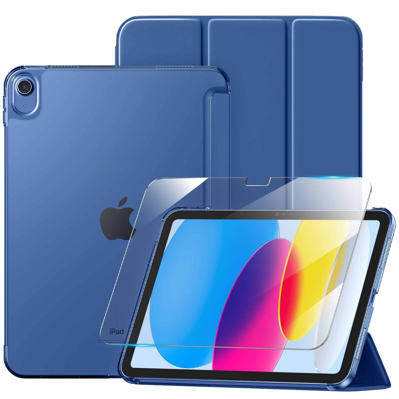 【ガラスフィルムセット】Maledan 対応iPad a16 ケース - 9Hガラスフィルム付き 第11世代 11インチ(2025)/第10世代 10.9インチ(2022)対応 三つ折り スタンド オートスリープ機能 軽量 薄型 耐衝撃 傷防止 コスパ キッチン 料理 レシピ 動画視聴 高校生 大学生 タブレット学習 通学 通勤 ビジネス 全面保護シーブルー