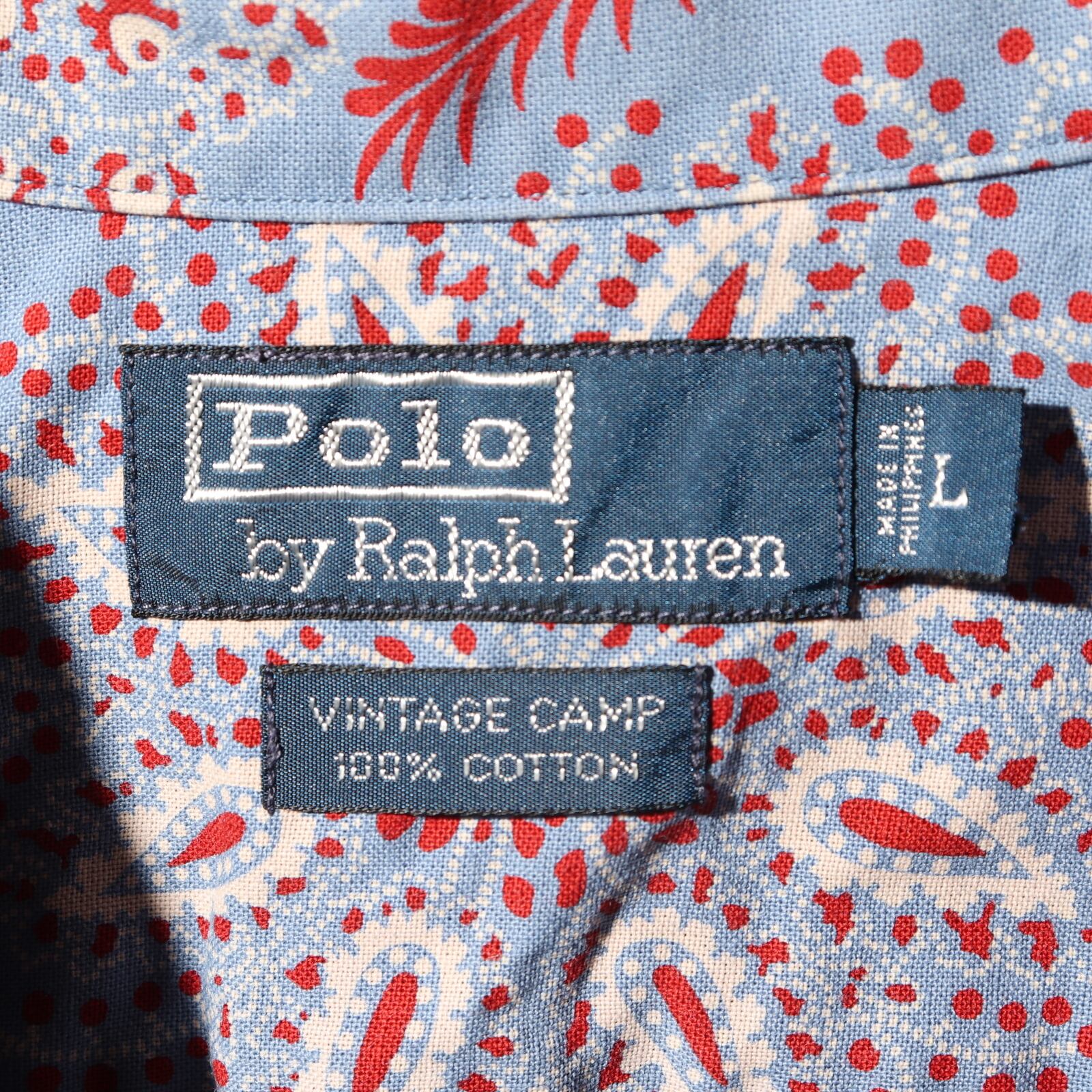 極美品 L ペイズリー 総柄 ポロラルフローレン 半袖開襟シャツ 青 polo  