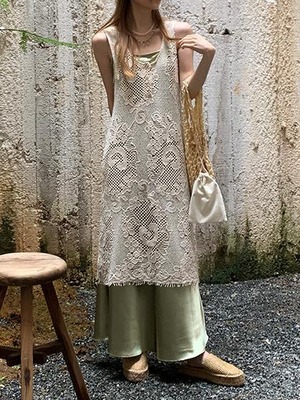 Crochet lace long vest（クロシェレースロングベスト）c-359