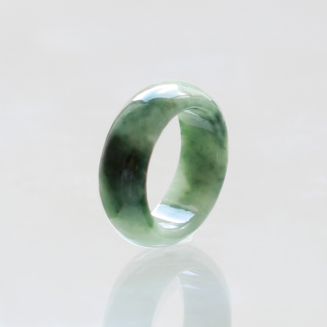 【9号】深緑～透明 翡翠くり抜き甲丸リング A貨翡翠 jd_rg2093