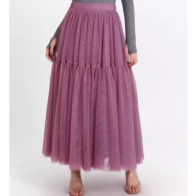 Tulle pleated A-line long skirt A787