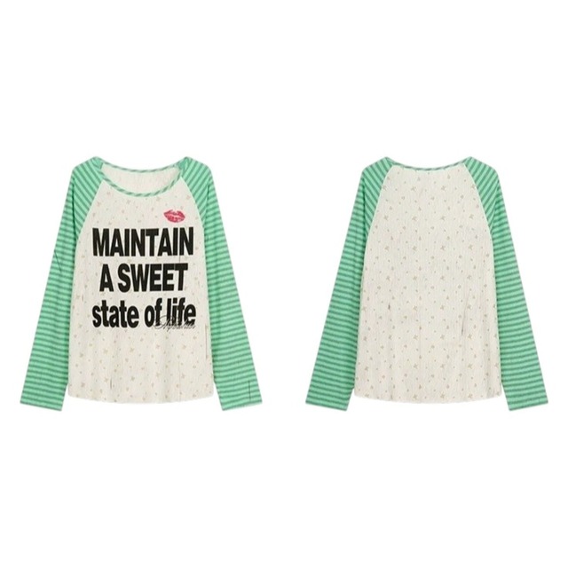 ボーダーラグランリッププリントロングスリーブTシャツ 2col R02471