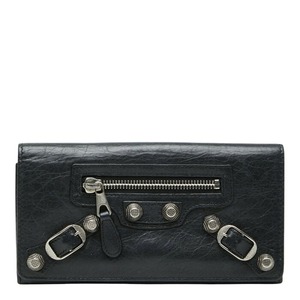 バレンシアガ クラシックコンチネンタル 二つ折り長財布 186194 ブラック レザー レディース BALENCIAGA 【中古】