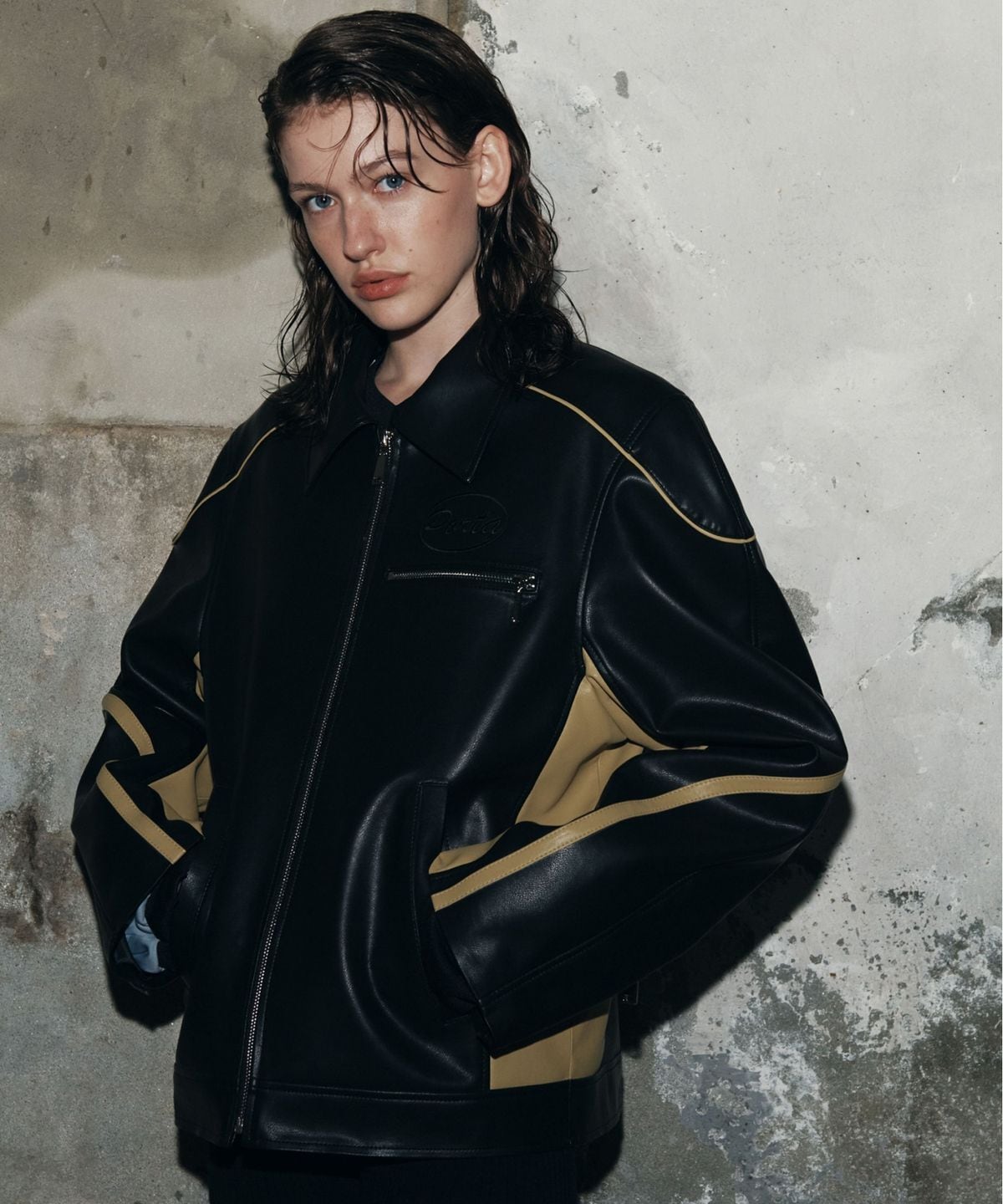 韓国商品/PORTA CONTRABASS LEATHER JACKET(男女共用) ☆aespa ウィンター 着用!!【PORTA】CONTRABASS LEATHER