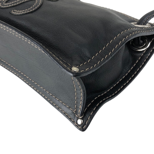 LOEWE ロエベ ショルダーバッグ ブラック アナグラム ステッチ レザー vintage ヴィンテージ オールド ugpzsh