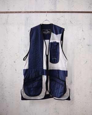design navy long mesh vest