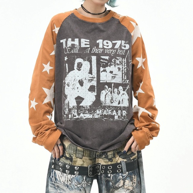 ヴィンテージライクスターパターンラグランTシャツ 2col   R02570