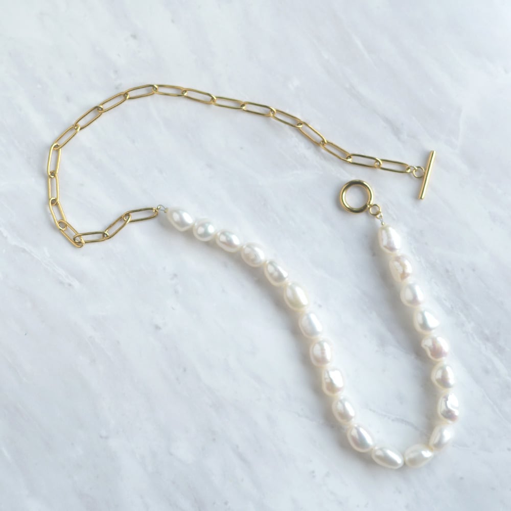 クリップチェーン × バロック 淡水パール ネックレス 7.0-8.0mm