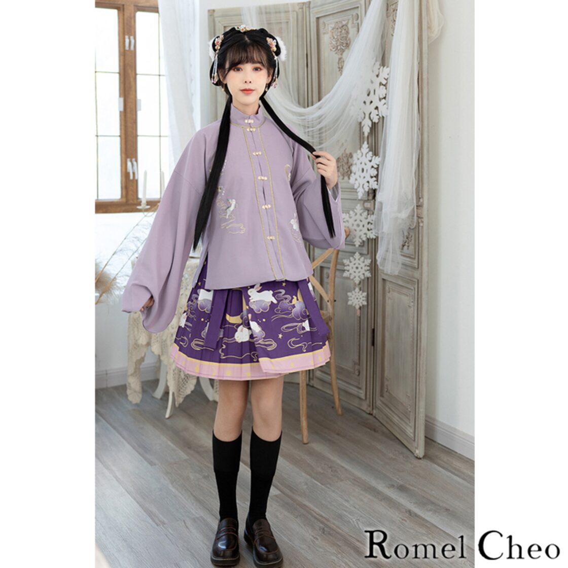 アジアンロリータ お支払い確認後20日以内発送】RomelCheo 月兎 ロリータ 漢服 ツーピース セットアップ チャイナ風 華ロリ ロリィタ 刺繍 和柄 ミニ  スカート 紫 ウサギ柄 アジアン エスニック ロリータ 原宿系 青文字系 ガーリー 大人可愛い カジュアル ファッション 民族風 コスプレ ...