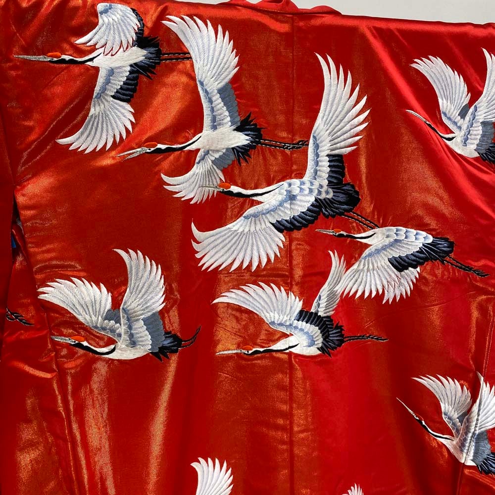 色打掛 正絹 鶴 刺繍 赤 打掛 Lサイズ 裄67 花嫁衣裳 婚礼