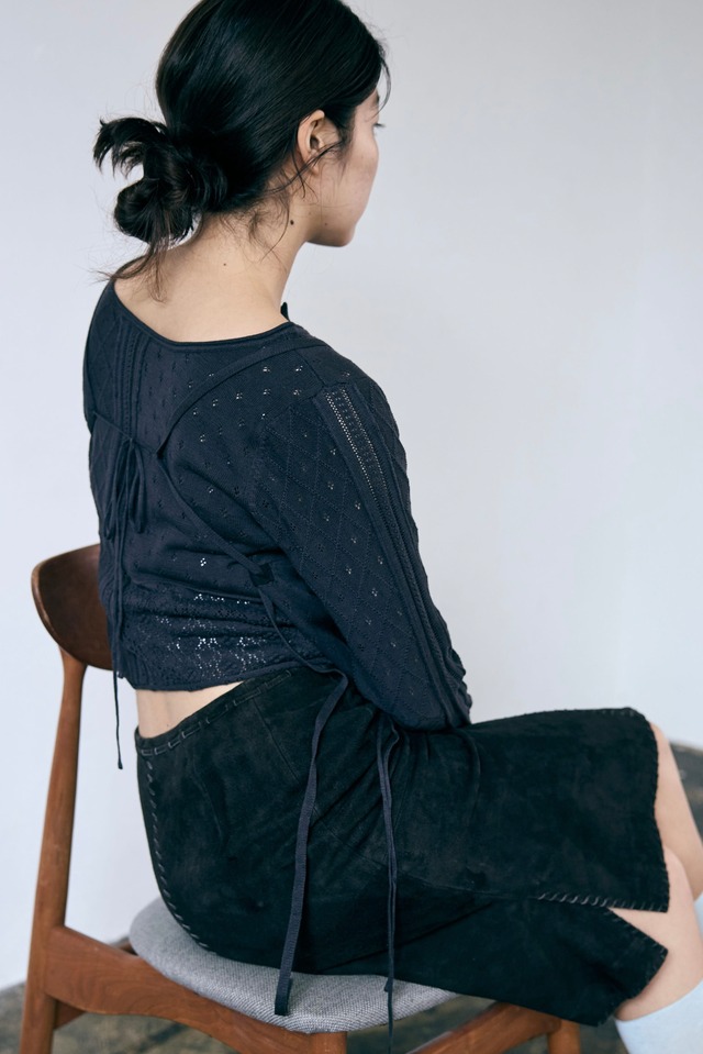 Patchwork lace 2way cardigan D.GRAY