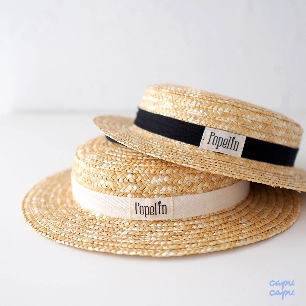 【新品未使用】Popelin ポペリン　ストローハット ブラック 麦わら　49㎝ sold out»«日本正規品» Popelin Black Natural Straw Hat ストロー