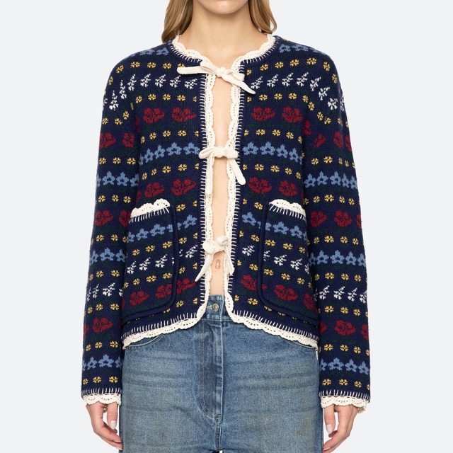 SEA NY　PRESTON KNIT TIE FRONT CARDIGAN    NAVY