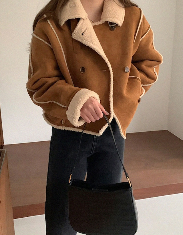 mouton high neck jacket (beige)