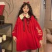 ✞ロングりぼん襟付き刺繍プルオーバー ロングトップス セーター ウィンターブラウス レッド スウィート 秋冬✞ゴスロリ SM ミリ 甘ロリ クラロリ 和ロリ エレガント 黒ロリ 姫ロリ 華ロリ BB-BB34946150447