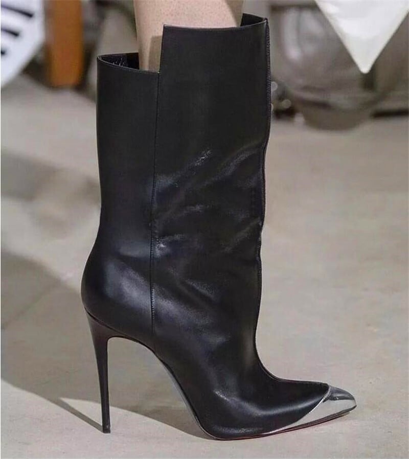 【新作】【送料無料】 レディースカーフスキンブーツレザーハイヒール秋冬女性先のとがったブーツつま先オートバイブーツショートブーツ 靴 シューズ オータム 秋物 ウィンター 冬物 10b351713957580