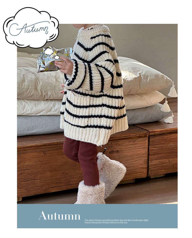 100,110cm　2colorボーダージッパーセーター