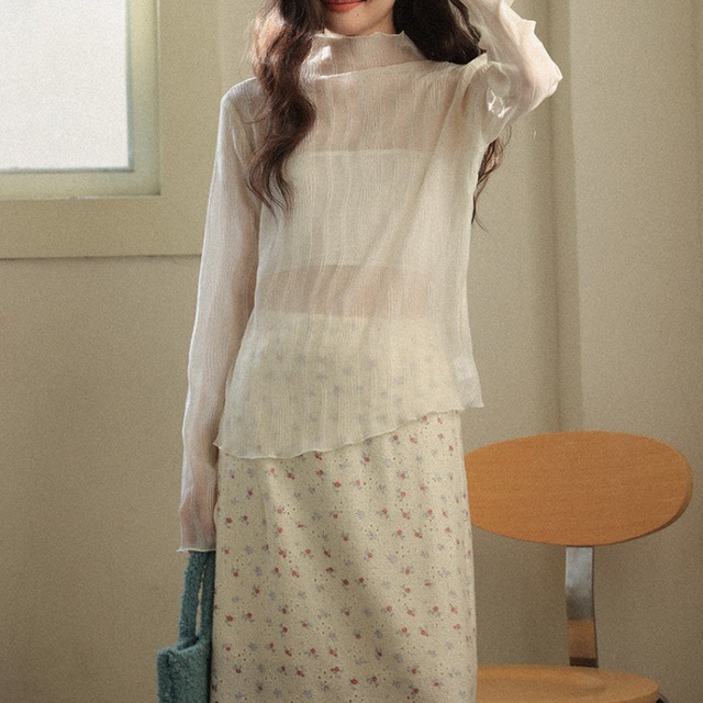 sheer high-neck top　J00413