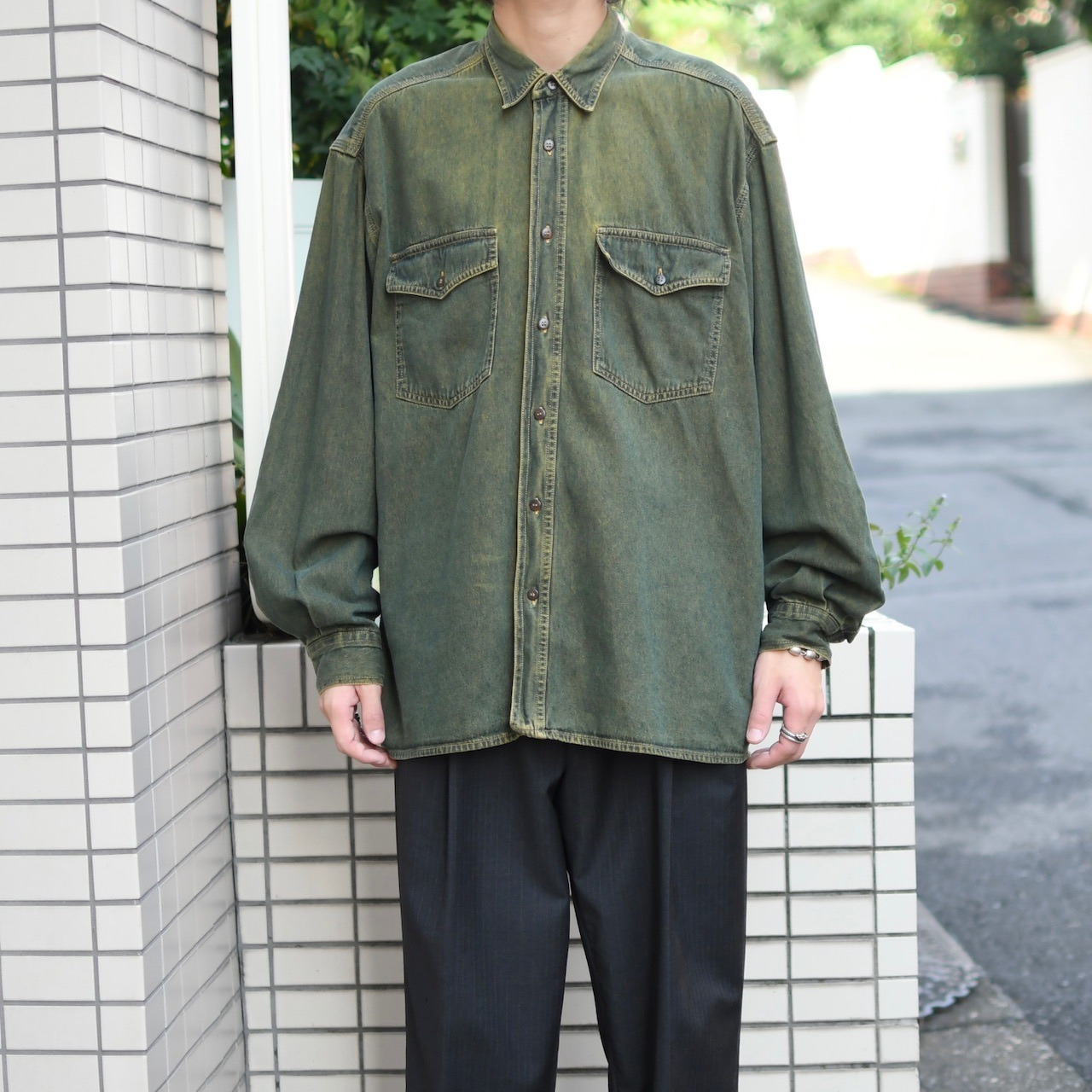 faded design denim shirt