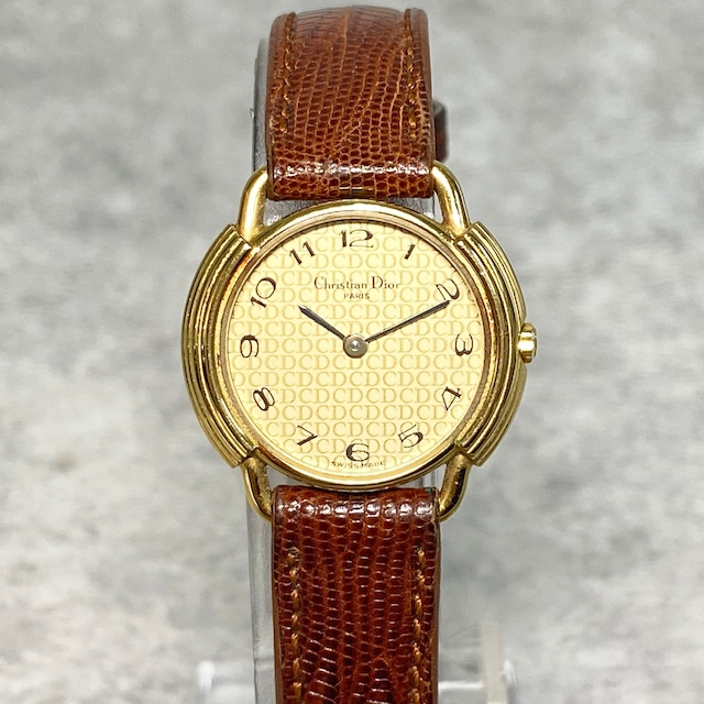 Christian Dior ディオール 58.121 クォーツ 革ベルト ゴールド文字盤 腕時計 レディース 3564-202109