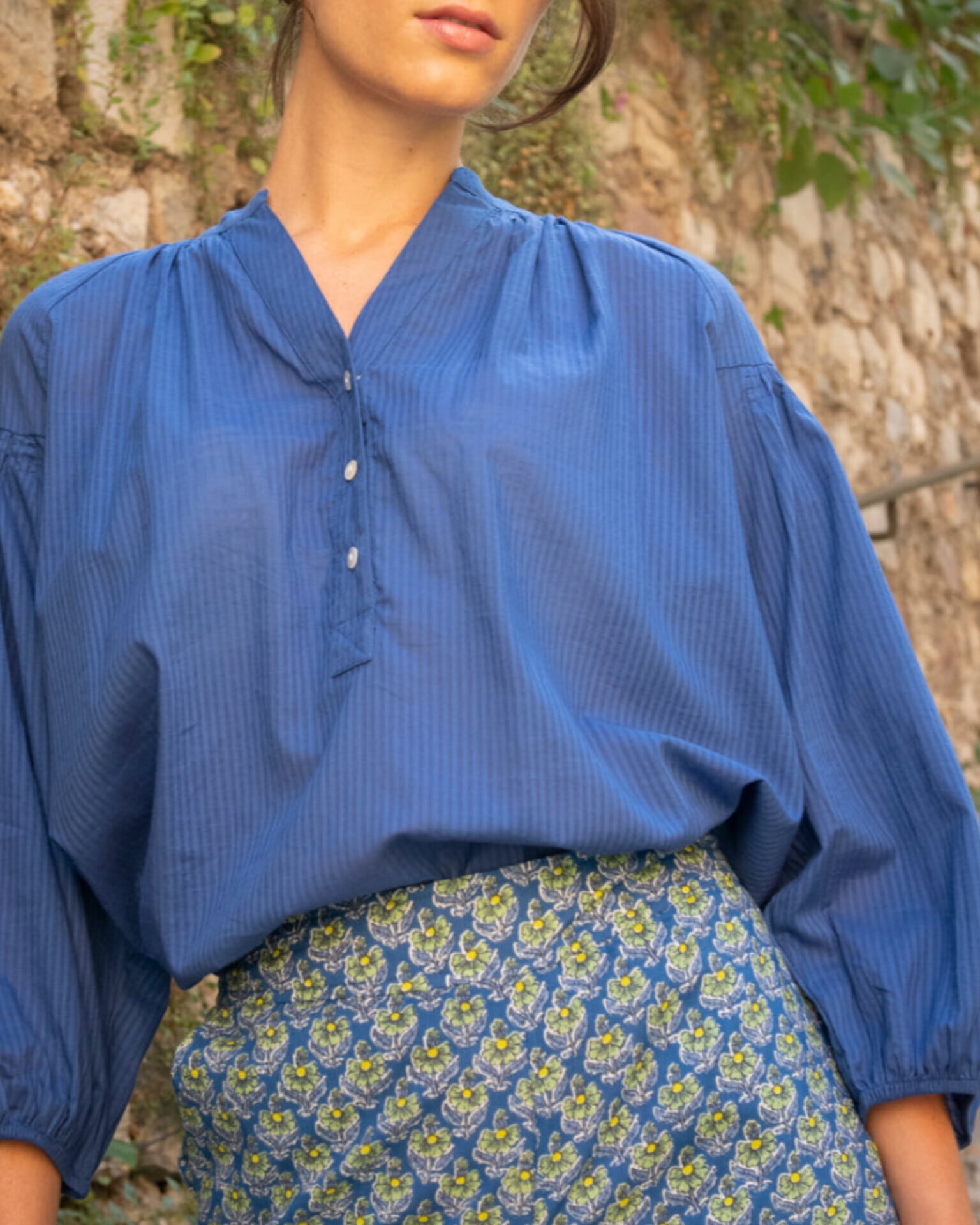 【ZEN ETHIC】コットン七分袖トップス / BLUE