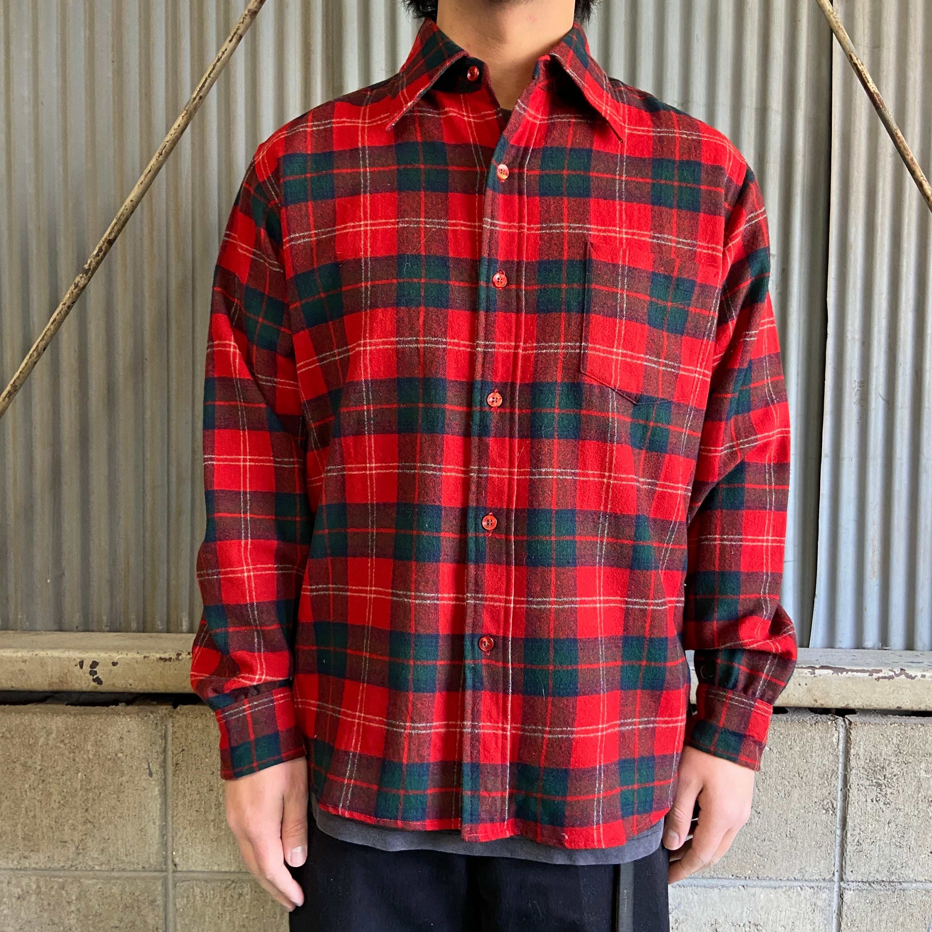 70年代 USA製 PENDLETON ペンドルトン チェック柄 ウール 長袖シャツ 