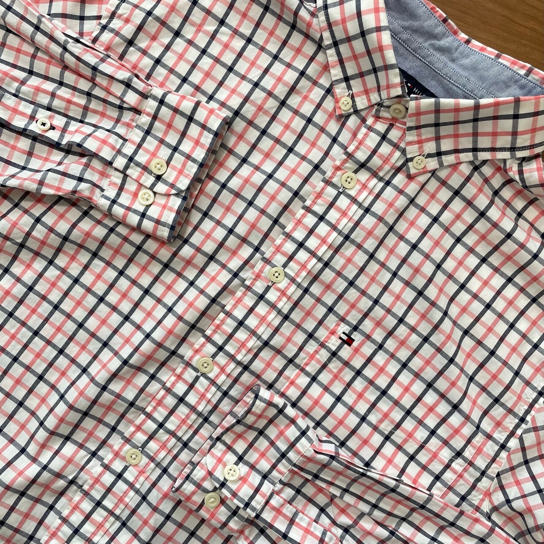 トミーヒルフィガー☆刺繍ロゴ入りレッドチェック柄 ビッグシャツ