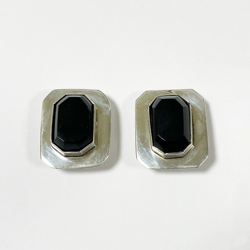 Vintage Onyx & 925 Silver Earrings Made In Mexico