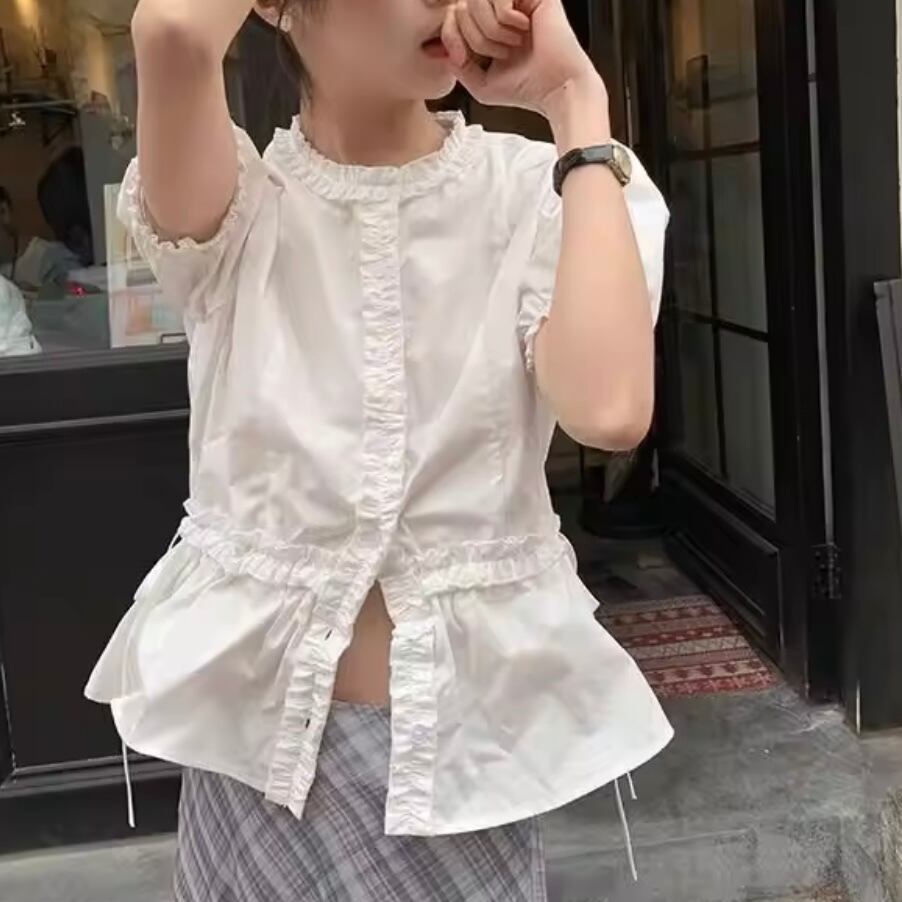 ガーリーフリルパフスリーブシャツ