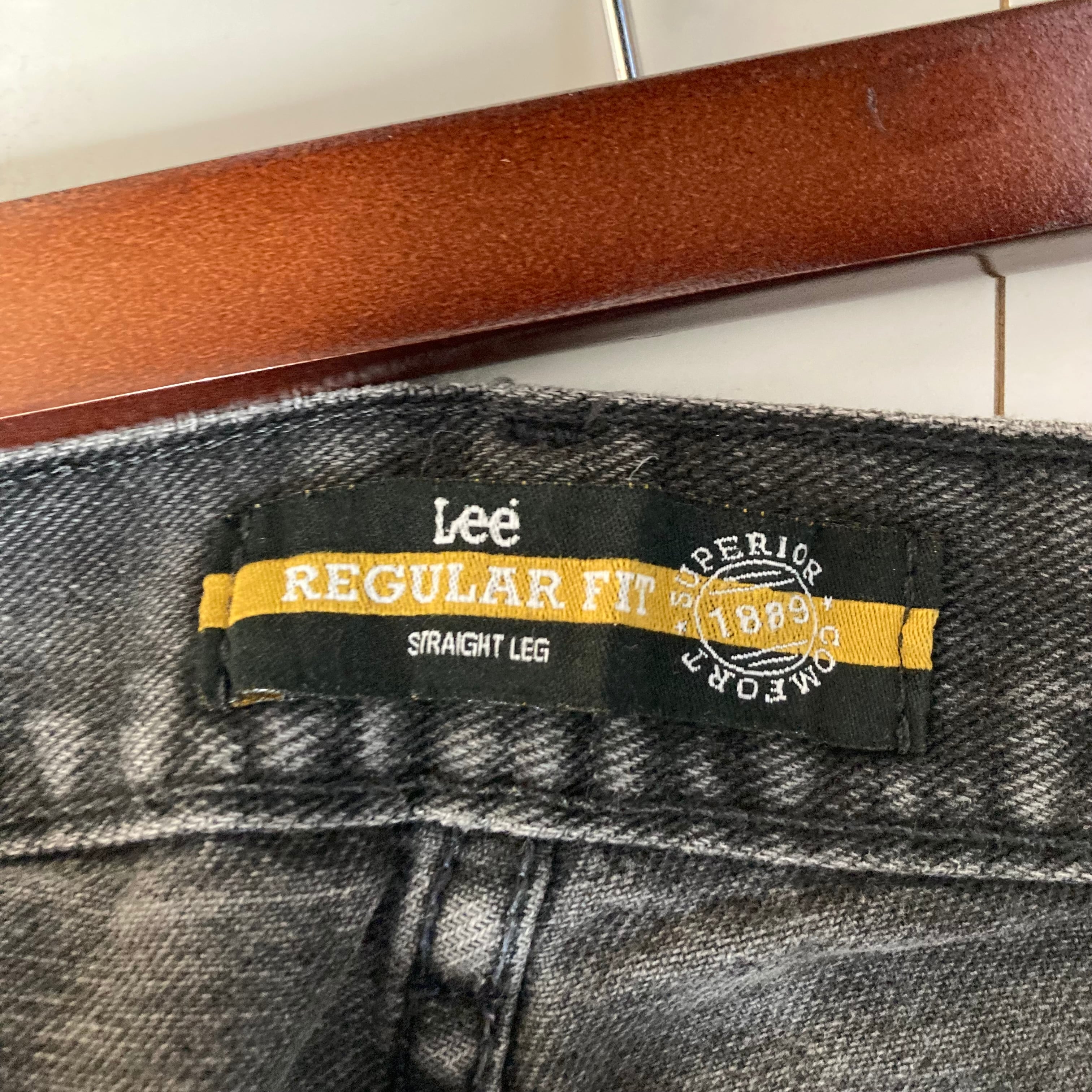 W36×L30】Lee ブラックデニムパンツ コットン100% ブランドタグ 革  