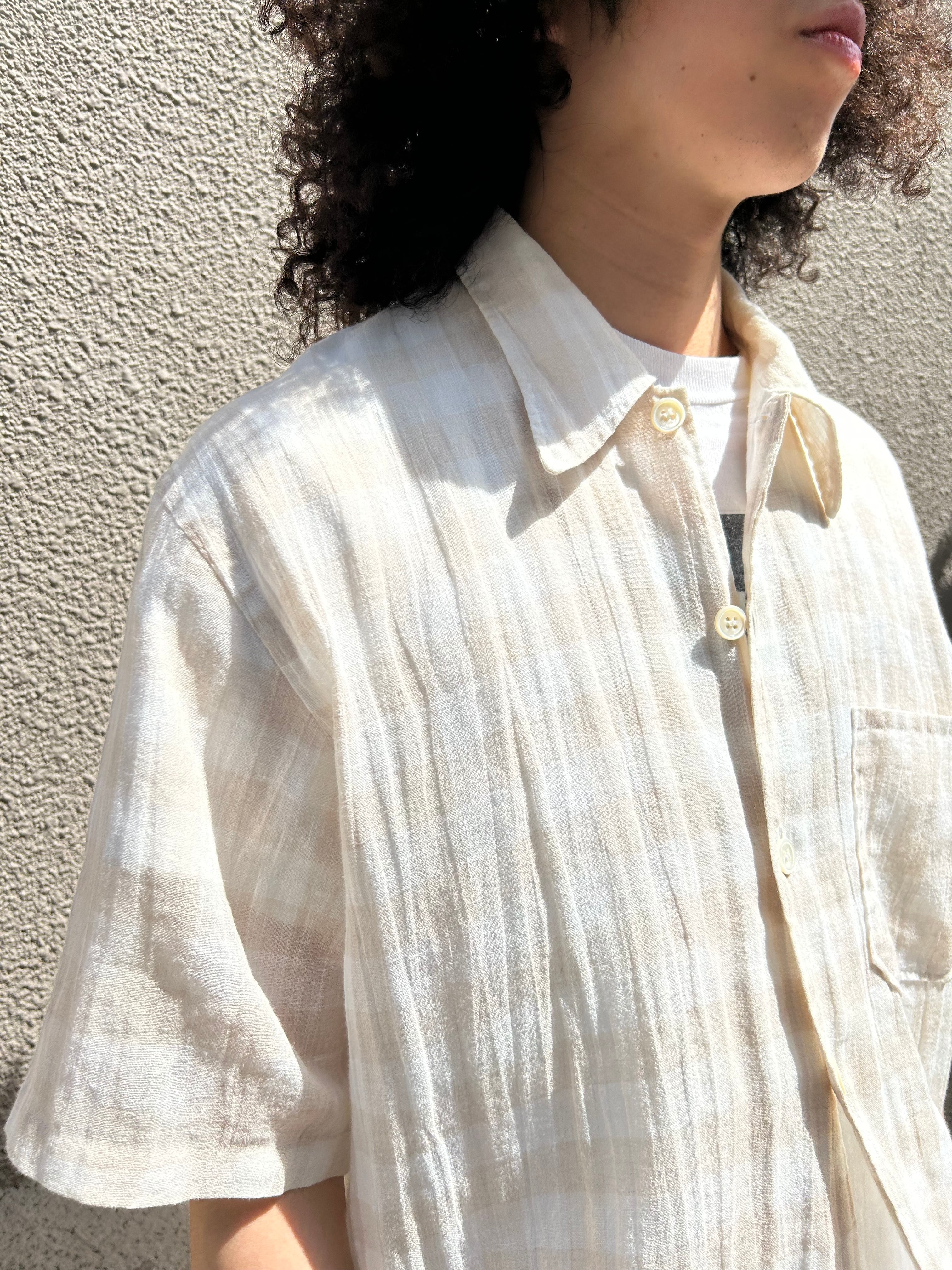 agnes b.homme” Unique pattern cotton S/S open collar shirt | Kissmet