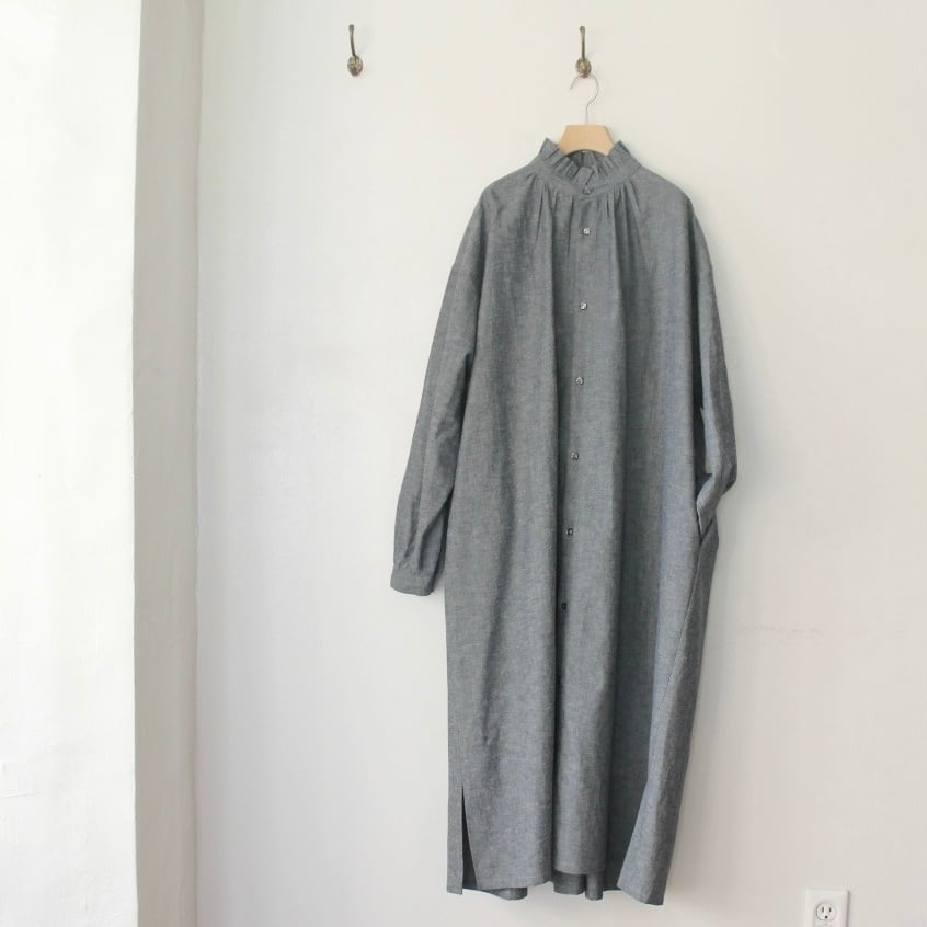 Honnete Frilled Wide Dress  Cotton Linen Denim(フリルド ワイドドレス コットンリネンデニム)