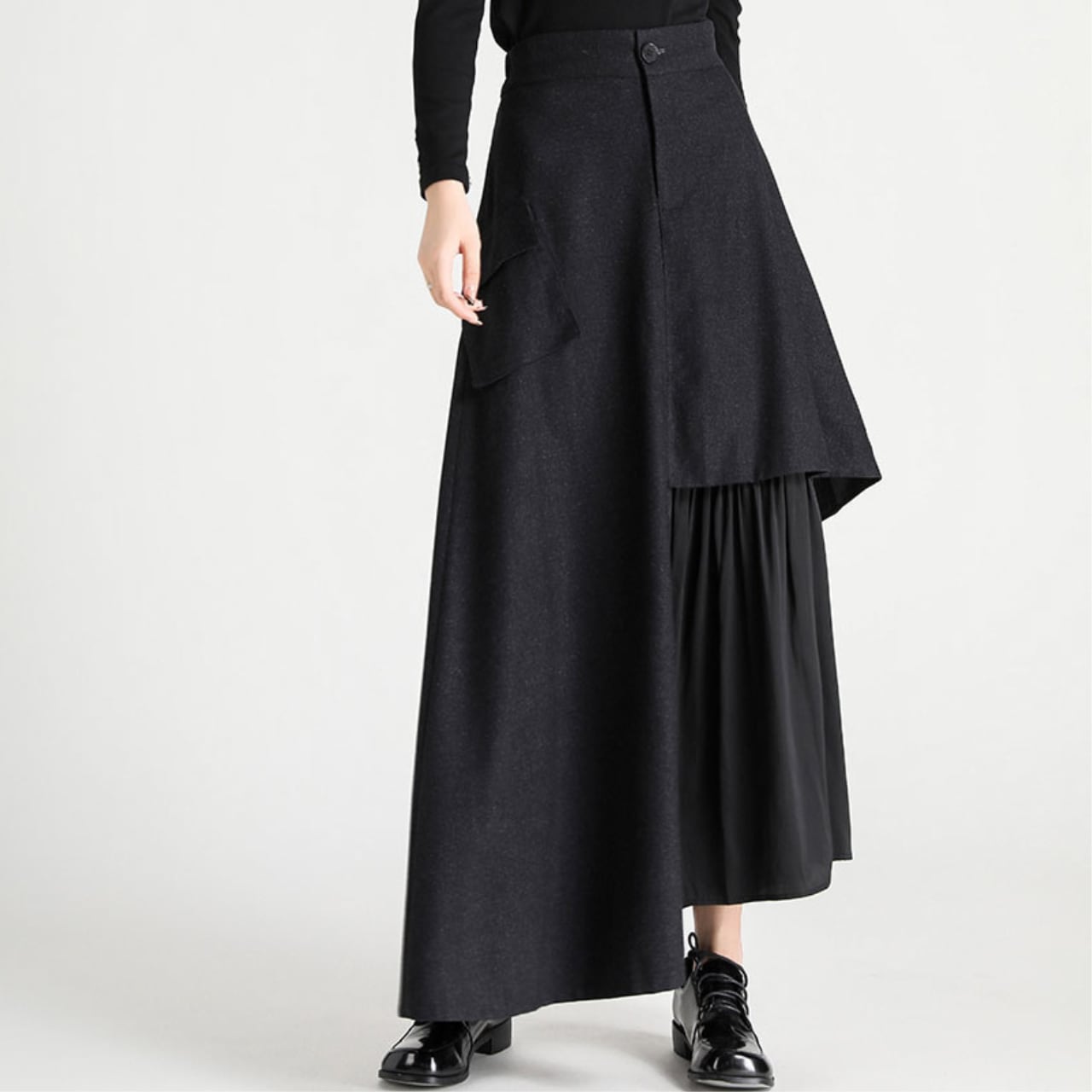Black asymmetrical design long skirt S915
